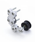 Built Tough Aluminum Motorcycle Chain Adjuster With Slick Roller Wheel For Fast Rear Axle Alignment and Zero Hassle Bike Tensioning On Street Rods And Dirt Bikes.