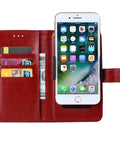 Super Stylish Brown Cover For Danew Trace T-One 5 Inch Phone Plus HD Glass Film Protector, inside view with cash and cards.