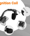 Alloy Easy Pull Recoil Start Ignition Coil for 47cc-50cc 2-stroke engines, shown with wiring and connectors, fits ATVs and bikes.