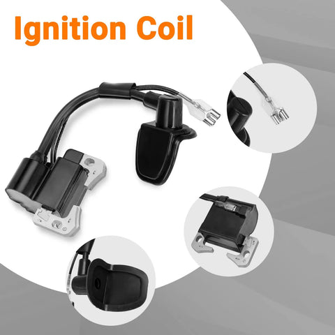 Alloy Easy Pull Recoil Start Ignition Coil for 47cc-50cc 2-stroke engines, shown with wiring and connectors, fits ATVs and bikes.