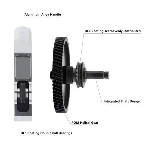 Hardened Steel Extruder Gear Kit With DLC Coated Shaft For A1 And A1 Mini 3D Printers, showing aluminum handle and gear details