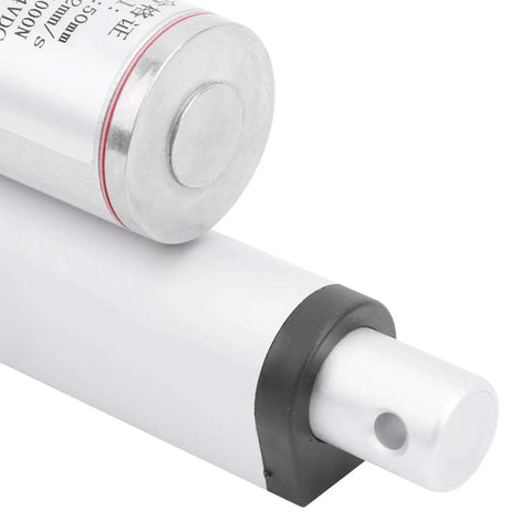 Close-up of a heavy duty electric linear actuator motor delivering smooth silent performance and integrated safety stop switch for 48 Volt DC.