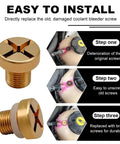 Heavy Duty Radiator Coolant Expansion Tank Bleeder Screw With Rubber O Ring, brass screw for BMW installation steps visible.