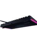 Premium Compact 75 Percent Layout Mechanical Gaming Keyboard Featuring Hot Swap Orange Tactile Switches Solid Aluminum Chassis underside view with RGB lighting