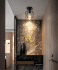 All Black Rustic Industrial Farmhouse Flush Mount Ceiling Light Fixture With E26 Socket UL Listed Four Pack in modern hallway.