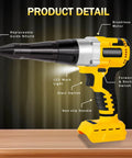 Brushless Electric Rivet Gun Compatible With Dewalt 20V Battery For Seamless Metal Joining Tasks Includes details like a non-slip handle and LED light.