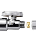 Built Like A Tank Lead Free Brass Water Angle Stop Valve Two Pack 1/2 Inch FIP To 3/8 Inch OD Compression Quarter Turn Chrome Shut Off Fitting Smooth Crisp Action For DIY, chrome angle stop valve with connector.