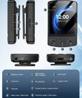 Clip-On 64GB MP3 Player With Bluetooth 5.2 On-The-Go Music Player features and buttons layout.