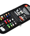 70 Piece Portable Sewing Kit With Threads And Needles For DIY Handwork Grab And Go Highly Durable Polyester Spools For Smooth Stitches And Handy Travel Repairs, black case open