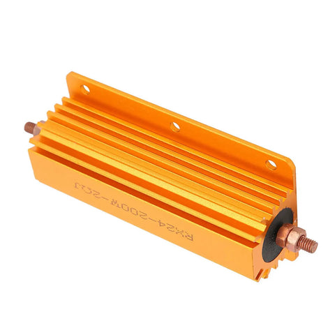 200W 2 Ohm Power Resistor With Aluminum Housing, Rugged High Power Component For Industrial Equipment And Power Supplies, Mounting Holes For Easy Mounting, Durable Heat Dissipation, Reliable Performance In Demanding Environments, orange finned body