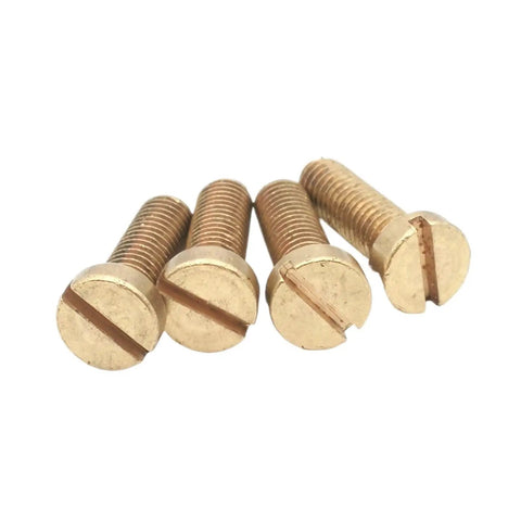 Top Shelf Solid Brass Slotted Cheese Head Machine Screws in various sizes, pack of four for reliable fastening.
