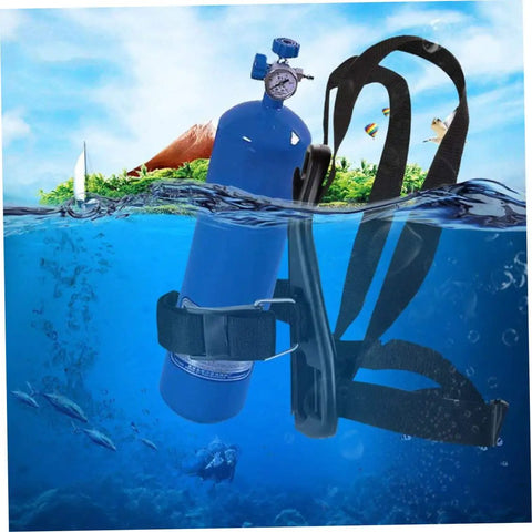 Oxygen Tank Backpack For Scuba Diving 14.2 Inch Mini Gas Cylinder Carrier with adjustable holder submerged in water