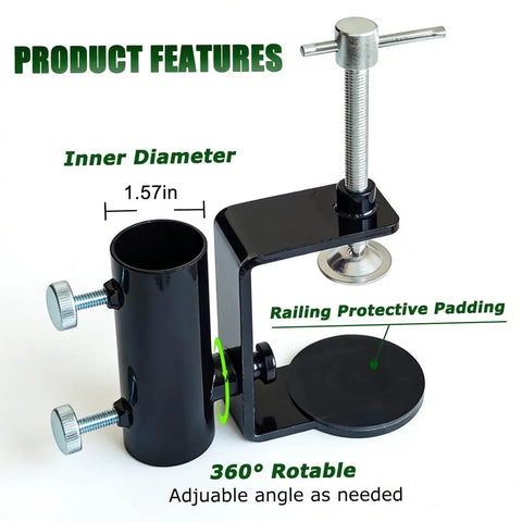 Heavy Duty Steel Umbrella Clamp That Attaches Anywhere A Deck Rail Or Boat Rail 360 Degree Rotatable Umbrella Holder With Double Thumbscrews