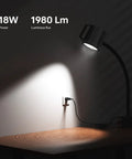 18W LED Lathe Light with 1800 Lumens illuminating a table, flexible magnetic mount, sleek aluminum body design