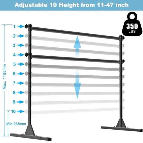 5 Foot Freestanding Ballet Barre With 10 Adjustable Heights From 11 To 47 Inches 350 Lb Capacity Steel Portable Double Barre