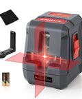 Self Leveling Laser Level With 360 Degree Horizontal And Vertical Line, Bright 2 Line Cross Laser For Wall Hanging And Outdoor Use, Waterproof, Magnetic Mount, Manual Mode Toggle, Includes Battery Carrying Bag. Compact laser level with magnetic mount, batteries, and carrying bag