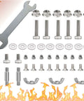 Must Have Hardware Bolt And Nut Set For Patio Heaters Replacement Kit With Galvanized Fasteners displayed with wrench and flames