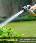 Heavy Duty Garden Hose Nozzle With Beefy Metal Build 10 Spray Patterns Thumb Control And On Off Valve spray on plants