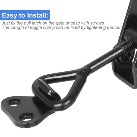 Built Like A Tank Heavy Duty Toggle Latch Clips That Lock Tight, 551 Pound Holding Capacity, Adjustable Black Galvanized Steel Lever Fasteners For Barn Gates, Grills, And Storage Sheds, 6 Pack close-up of installation with nut adjustment
