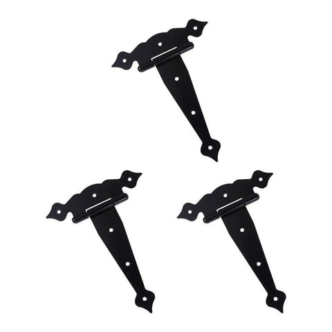 Heavy Duty T Shaped Black Door Hinges Set Of 3 With Flower Decorative Strap Hinges For Barn Doors Garden Sheds Fences And Gates