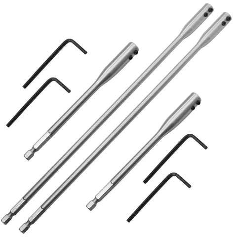 Rock Solid High Carbon Steel Drill Bit Extensions Six And Twelve Inch Hex Shank Spade Adapter universal kit with hex keys.