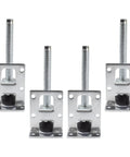 4 Pack Adjustable Leveling Feet For Tables Cabinets And Workbenches With Lock Nuts L Shaped Bracket And Rubber Protectors 102mm Bolt Cold Rolled Steel Construction Rust Resistant Heavy Duty, four mounted feet