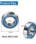 Six Pack MR137-2RS Deep Groove Ball Bearings 7x13x4mm Rubber Sealed Chrome Steel ABEC 5 Low Noise Product Size Diagram