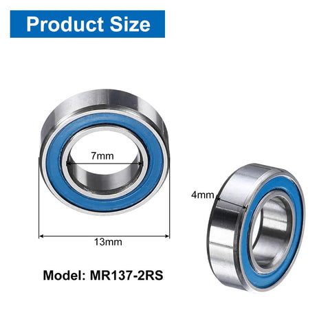 Six Pack MR137-2RS Deep Groove Ball Bearings 7x13x4mm Rubber Sealed Chrome Steel ABEC 5 Low Noise Product Size Diagram