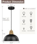 Black Pendant Light For Kitchen Island With Hammered Metal Shade, 10.2 Inch One Light Farmhouse Industrial Hanging Lamp dimensions
