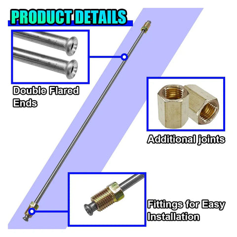 Three Piece Three Sixteenth Inch Brake Line Kit, Sixteen Inch Long Flexible Stainless Steel Tubing With Inverted Double Flares And Standard Tube Nut