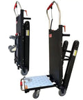 Electric Folding Stair Climbing Cart Motorized Hand Truck With 48v Battery Portable Electric Dolly For Moving Furniture Up Stairs Smoothly Today, side view showing folding design and wheels.