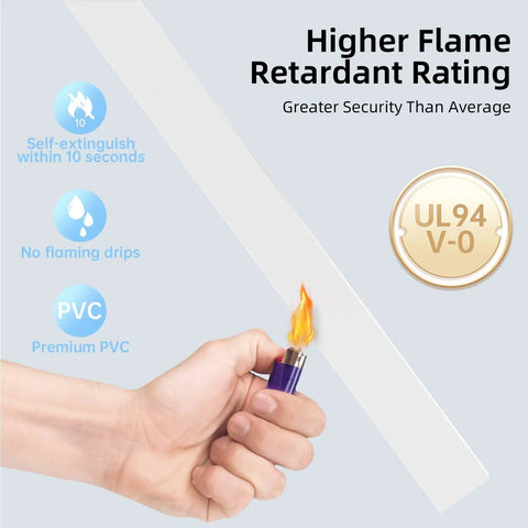 34 Inch Cord Hider For Walls And TVs UL94 V-0 Flame Retardant demonstration with hand holding lighter