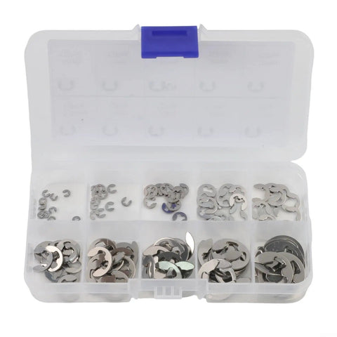 120 Piece E Clip Circlip Set Pro Grade 304 Stainless Steel Retaining Rings Assortment 1.5mm To 10mm Rust Resistant C Shape Fasteners For Heavy Duty Machinery Repair And Maintenance in organizer case