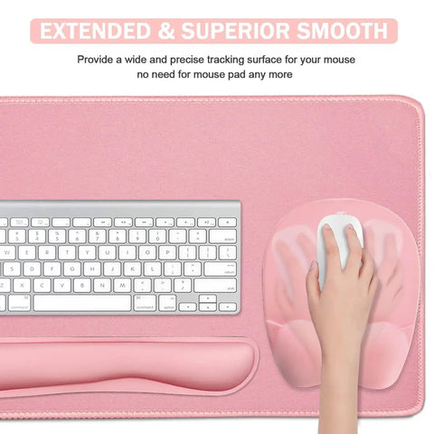4-In-1 Memory Foam Keyboard Wrist Rest And Large Mouse Pad Desk Mat Set Pink Ergonomic Cozy Hand Cushion For Home Office