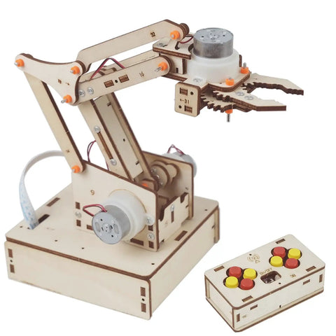 Hands On Robotic Arm Kit For Kids Teens And Adults A Real STEM Toy with motors and microcontroller boards, wood base included