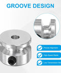 4mm Bore 16mm OD Single Groove Aluminum V Belt Pulley Kit With Hex Wrench For Motor Shafts Drilling Machines 2 Pack 4mm PU Round Belts Silver Ideal For Small DIY Projects And CNC Tools. aluminum pulley with single groove and bore close-up