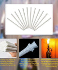 12 Pack Fiberglass Replacement Wicks For Tiki Torches And Wine Bottle Torches Outdoor Patio Lighting Lanterns And Oil Lamps Long Burning Odorless Trimable displayed on colorful background with features