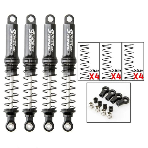 Pro P4 95mm Adjustable Shock Absorbers Set For One Tenth Scale RC Crawlers Four Pieces Upgrade For Axial SCX10 TRX 4 And Similar Rigs Holds 2 To 4 KG MOA Shafty Loads Built Tough As Nails With Aluminum And Carbon Fiber, springs and hardware included