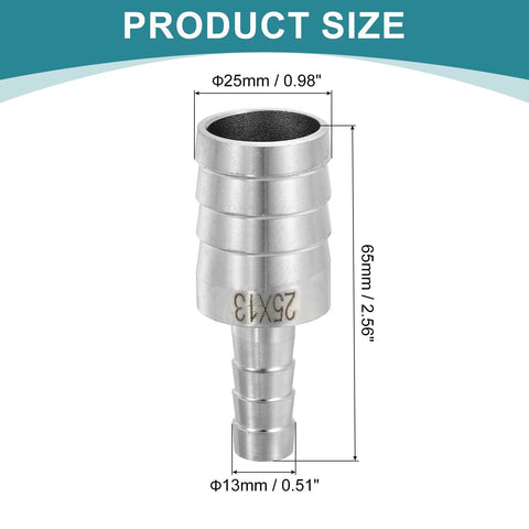 uxcell hose barb reducer fitting, 1 to 1/2 in, 304 stainless steel, silver