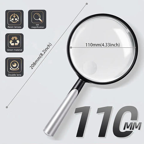 10X 30X Handheld Magnifying Glass For Reading And Close Work With 110mm PMMA Lens Lightweight ABS Frame Large Magnifier