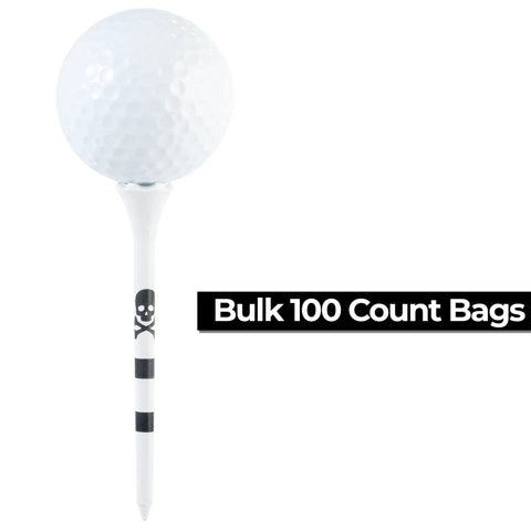 Skull And Crossbones Golf Tees, 3 1/4 Inch Plastic Tees With Black Stripes, Durable 6 Prong Cup, keeps ball deep and consistent