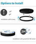 Installation options for Under Cabinet LED Puck Lights With Dimmer Switch, Dimmable Setup, showing screws and 3M sticker