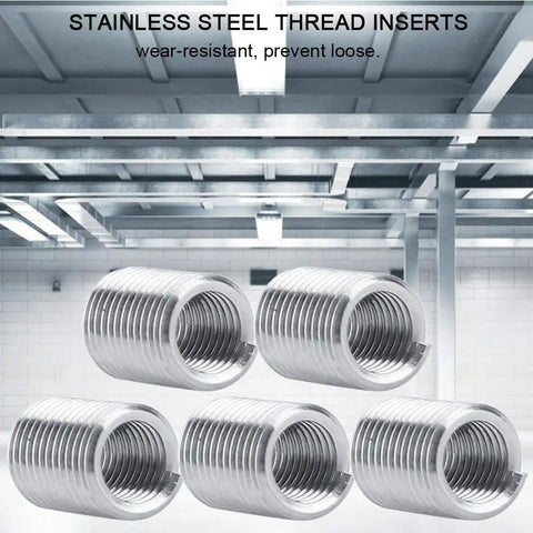 Get 100 M4 Stainless Steel Thread Inserts To Beef Up Damaged Holes Fast, coiled helical screw wire inserts displayed on a neutral background.
