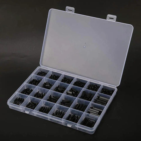 360 Piece Nylon Hex Standoff Spacer Kit M2 M2.5 M3 Black Insulated Nylon Spacers With Male Female Ends And Screw Nuts Includes Plastic Storage Box For PCB Mounting And Electronics Assembly, open organizer box