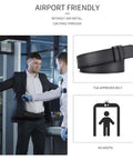 Mechanic Belt For Men No Scratch TSA Approved Non Metal Hypoallergenic Black Leather Buckleless Belt at airport security