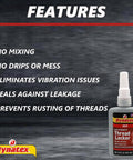 Red High Strength Thread Locker For Big Bolts And Heavy Duty Fasteners 1.69 Oz Bottle features and benefits