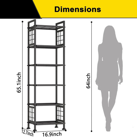 Six Wire Standing Storage Shelf For Bathroom And Laundry Room, Metal Shelving Unit Pantry Rack For Kitchen, dimensions shown