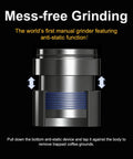 Portable Manual Coffee Grinder With Foldable Handle And External Adjustment For A Clean Grind Aluminum Body And Stainless Steel Burr