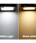 JUDYSSY Pir Motion Sensor Led Flood Light 220 Waterproof Spotlight showing white light and warm white light contrasts.