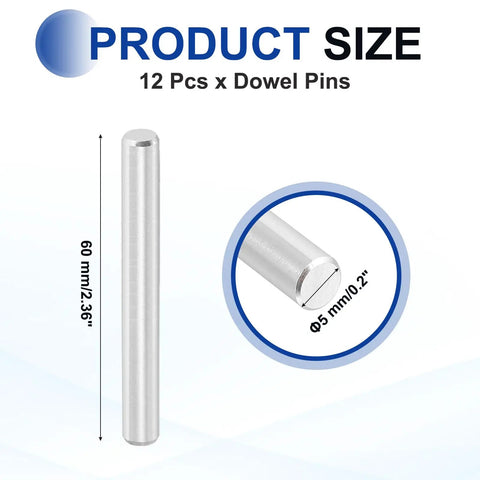 Rock Solid 316 Stainless Steel Dowel Pins Plus Hella Tough Cylindrical Shelf Support Pegs, 12 pcs, 60 mm size, 5 mm diameter.